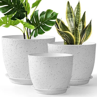 Image de Lot de 3 pots de fleurs tachetés de blanc, 20-25 cm, en plastique