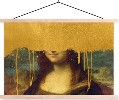 Produktbild von MuchoWow® Textilposter Mona Lisa - Gold - Da Vinci 60x40 cm mit holzfarbenen Rahmen - Bilder