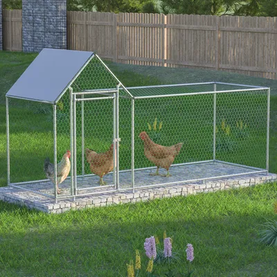 Productafbeelding van Metalen Kippenren 3x1x1,5 m - Waterdicht Dak - Afsluitbaar - Freelaufgehege
