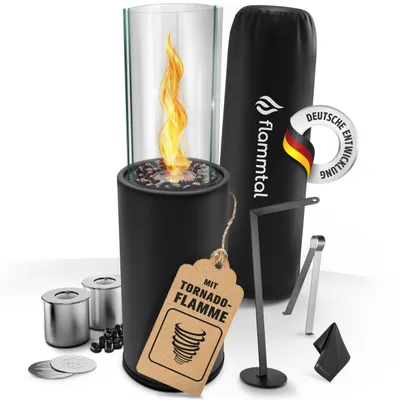 Produktbild von Flammtal Bioethanol Standkamin Helix für Garten, Terrasse, Balkon & Deko – Outdoor Kamin 3h Brenndauer / 86cm hoch – Freistehender Ethanol Standkamin