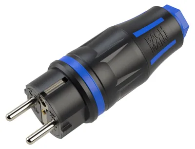 Produktbild von BACHMANN Profi-Schutzkontaktstecker CEE7/7, gummiert, IP54, schwarz / blau