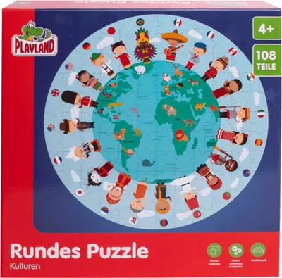 Produktbild von Playland Rundes Puzzle, Extra Große Puzzleteile,108 Teile Kulturen