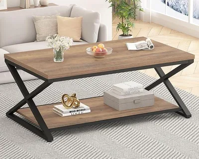Imagen del producto de Mesa de centro con espacio de almacenamiento, rectangular, para sala de estar, en roble claro, 120 cm