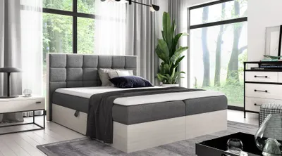 Produktbild von Kontinentales Bett 120x200 CHANTELLE 1 - nordisches Teakholz / Dunkelgrau + GRATIS Matratzenauflage