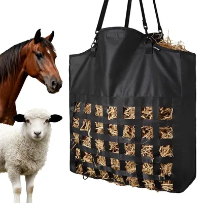 Produktbild von VEVOR Heu Sack für Pferde, 55 x 18,5 x 64 cm, 46 x 46 mm Löcher, Premium Nylon Konstruktion mit PVC wasserdichter Beschichtung, verstellbare Aufhängegurte und Metallhaken, langsamer Futter Heu Sack für Pferde, 0.55x0.185x0.64 m, 46x46 mm