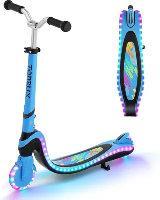 Produktbild von TONBUX Kinderroller für 3-12 Jahre, Kinderroller mit coolem beleuchteten Brett und PolyurethanRädern, Höhenverstellbar und leichtgewichtig, Blau