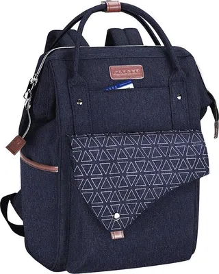 Produktbild von Unyqoos® Laptop-Rucksack für Laptops bis 15,6" – stilvoller Schul- & Business-Rucksack, wasserabweisend Canvas/Kunstleder, USB-Ladeanschluss, 17"x11"x7", Dunkelblau