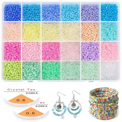 Produktbild von Glasperlen, 3 mm, 9600 Stück, Pastellfarben, Rocailles zum Basteln von Schmuck