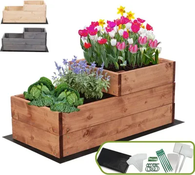 Produktbild von MODO24 Hochbeet Holz, Pflanzkasten, Massivholz, Kiefer, Kräuterbeet, Blumenkasten, Garten, Terrasse, 27x30x63 cm, Braun, ZP07