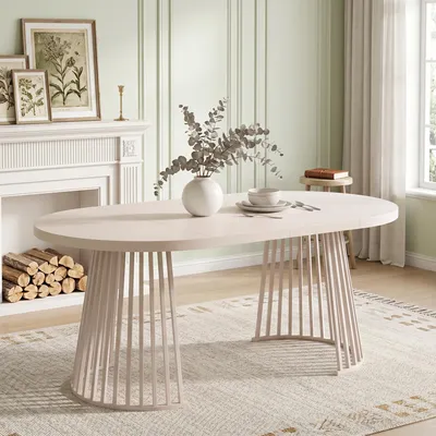 Immagine prodotto di Tavolo allungabile Flieks con struttura telescopica a due sezioni, piano rinforzato, tavolo da pranzo, tavolo da cucina 100/138/176 x 100 x 76 cm, color cashmere