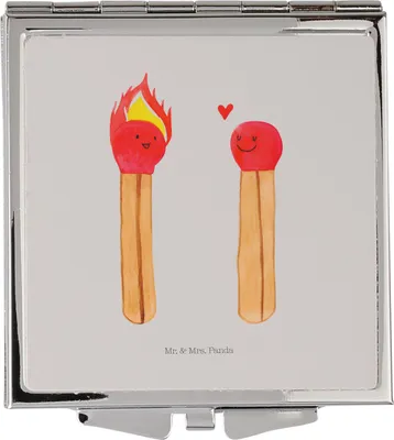Produktbild von Mr. & Mrs. Panda Schminkspiegel Streichhölzer - Grau Pastell - Geschenk, Liebesbeweis, Liebesgeschenk, Handspiegel, Kosmetikspiegel, Frauen Spiegel, Quadratischer