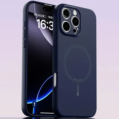 Obrázek produktu pro Magnetické pouzdro pro iPhone 16 Pro Max, kompatibilní s MagSafe, tekutý silikon, nárazuvzdorné a odolné proti poškrábání Tmavomodrá