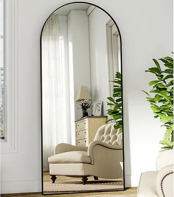 Produktbild von 181x63 cm Großer Bogen Ganzkörperspiegel, Gewölbter Standspiegel hängend oder lehnend an die Wand, groß Bodenspiegel mit Ständer für Schlafzimmer, Wohnzimmer oder Ankleidezimmer, Schwarz