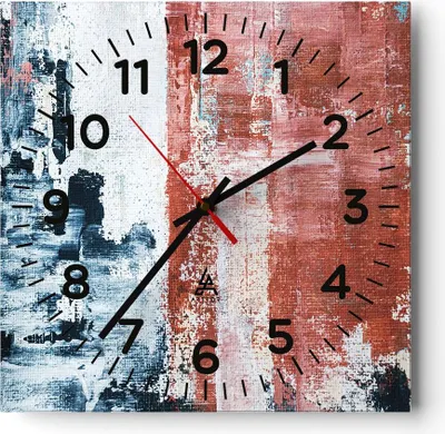 Produktbild von Wanduhr - Quadrat - Glasuhr - Abstraktion Marine Rot - 30x30cm - Schleichendes Uhrwerk - Lautlos - zum Aufhängen bereit - Dekoration Modern - Wanddekoration aus Glas - C4AC30x30-4883