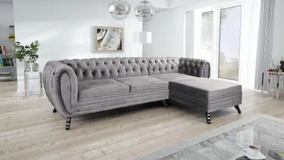 Produktbild von Edles Chesterfield Ecksofa Velours grau Couch Polstersofa Wohnlandschaft Sofa