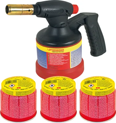 Produktbild von ROTHENBERGER Industrial RoFlame Premium Lötlampe mit Piezo-Zündung 1.800 °C inkl. 3x C200 Kartusche 330 ml mit ILL System - 1500004632
