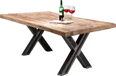 Produktbild von SIT Möbel Esstisch 200 x 100 cm | 50 mm Tischplatte | Teak-Holz natur | Metallgestell X-Form used look | B 200 x T 100 x H 75 cm | 15621-41 | Serie TABLES & CO