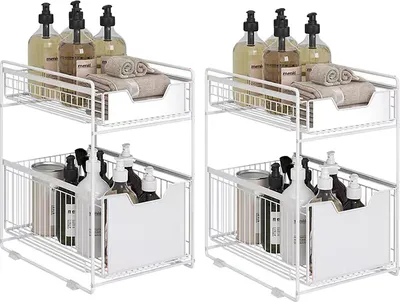 Image de lot de 2 étagères de cuisine sous l'évier Étagère de cuisine Organiseur d'épices Étagère de salle de bain Organiseur blanc