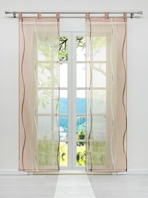 2er-Set Paneelvorhänge, Voile, transparent, Wellenmuster, Sand, 57x145 cm