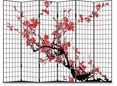 Obrázok produktu pre Jemný ázijskýobývací paraván Japonský rozdeľovač izieb B240xH180cm 6-dielny čerešňový kvet čierny