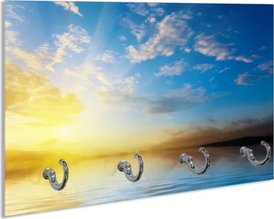 Produktbild von Wallario Schlüsselbrett aus Glas, Motiv: Sonnenuntergang über dem Meer I, 30 x 20 cm mit 4 Haken