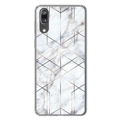 Produktbild von MuchoWow® Handyhülle Schutzhülle Hülle für Huawei P20 Marmor - Gold - Weiß Silikon Softcase Handy Hülle - Hardcover