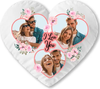 Obrázok produktu pre PERSONALIZOVANÝ vankúš (35 x 40 cm) v tvare srdca VANKÚŠ S 3 fotografiami; Nadýchaný minky; Na Valentína, výročie svadby, výročie; Srdce 3 Fotografie [091]