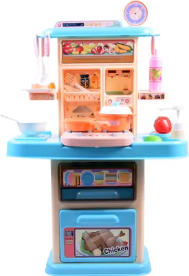 Produktbild von Aga4Kids Plastikinderküche mit Licht, Sound, Wasserpumpe & Dampf – Spielküche aus Kunststoff mit 21 Zubehörteilen, Blau