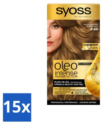 Productafbeelding van 15 x SYOSS Oleo Intense 8-60 Honingblond - Permanente haarkleur zonder ammonia - Voordelige verpakking - 15 stuks