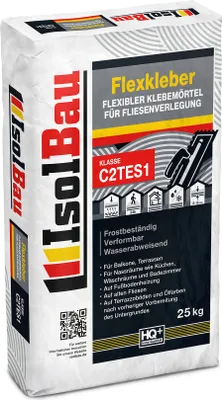 Immagine prodotto di Isolbau C2TE S1: Adesivo flessibile per la posa di piastrelle - Resistente al gelo, deformabile e idrorepellente. Adesivo flessibile per pietra naturale - 25 kg