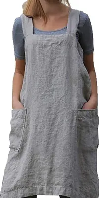 Produktbild von Baumwoll- und Leinenschürze gekreuzte Rückenschürze Damen mit großen Taschen