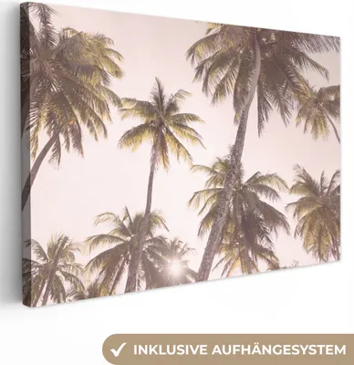 Produktbild von OneMillionCanvasses® - Leinwandbilder - 150x100 cm, Palmen - Grün - Sonne - Natur, Wandbilder Kunstdruck Wanddekoration - Foto auf Leinwand - Gemälde auf Holzrahmen
