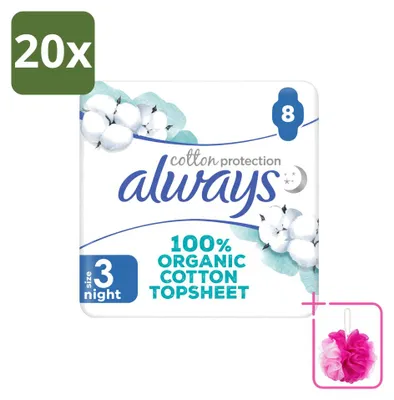 Imagen del producto de 20 toallas sanitarias nocturnas Always Baumwolle Protection con alas, 100% algodón orgánico, paquete económico, 20 unidades