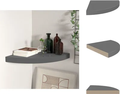 Immagine prodotto di vidaXL Mensola galleggiante ad angolo grigio lucido 35x35x3,8 cm MDF - Mensole a muro