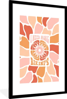 Produktbild von MuchoWow® Gerahmtes Poster Zitate - Ich brauche mehr Bikinis - Pastell 60x90 cm - Poster mit Schwarzem Bilderrahmen Wandposter Rahmen Foto Bilder - Dekoration - Wandposter Wohnzimmer - Hochwertig