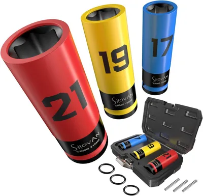 Imagen del producto de Juego de llaves de impacto, 3 piezas, 1/2 pulgada, 17 mm, 19 mm, 21 mm, para tornillos y tuercas