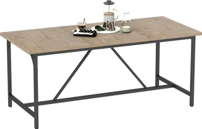 Image de HOMCOM Table à manger pour 6-8 personne table cuisine rectangulaire style moderne - plateau aspect bois et pieds en acier noir avec patins réglables, 180 x 80 cm, naturel