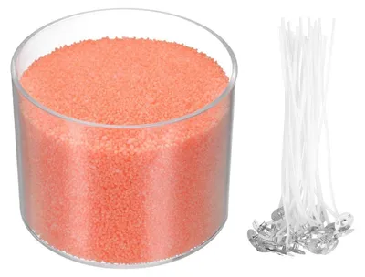 Produktbild von Kerzenwachs Perlen 200g Orange mit 20 Dochtern für DIY Kerzenherstellung