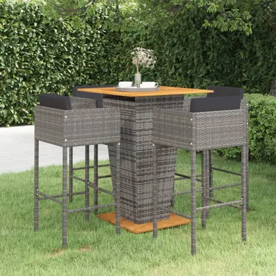 Produktbild von The Living Store 5-tlg. Gartenbar-Set mit Kissen Poly Rattan Grau