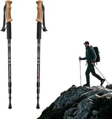 Produktbild von 2-teiliges Set aus Trekkingstöcken aus Aluminiumlegierung, Wanderstöcke mit Korkgriff, Outdoor-Spazierstöcke für Sommercamping und Outdoor-Abenteuer