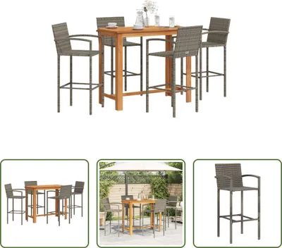 Produktbild von The Living Store 5-tlg. Gartenbar-Set Grau Massivholz Akazie und Poly Rattan