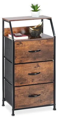 Imagen del producto de TRANKIELO® - Cómoda con 3 cajones y 2 estantes – Diseño industrial – Marrón/ – Alto 92 x Ancho 45 x Profundidad 30 cm