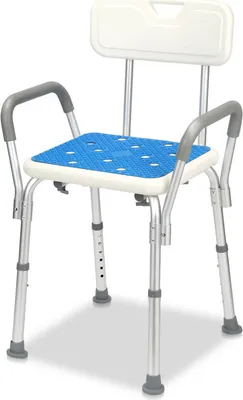 Produktbild von Fiqops Duschhocker Badhocker Höhenverstellbar Duschstuhl bis 136kg  Badsitz Anti-Rutsch mit arm und rückenlehne Quadrat