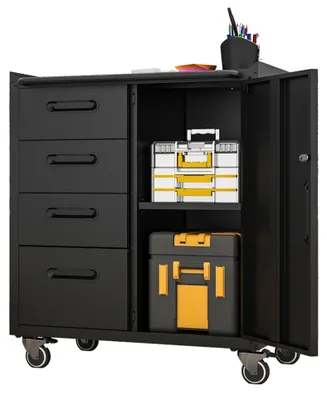 Produktbild von Stabiler Metall-Werkzeugschrank mit Rollen šC 75 ¡Á 42 ¡Á 88 cm, Schwarz/Grau, fš¹r Garage, Bš¹ro & Haushalt