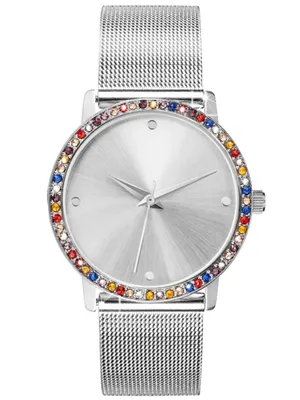 Produktbild von Damen Armbanduhr silber Zirkonia color Edelstahl Milanaise Mesh Armband 22291