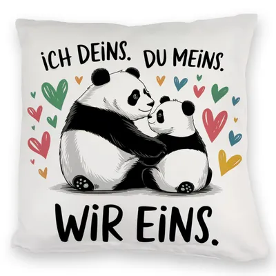Produktbild von Zwei Pandas mit Herzen Kuschelkissen - Ich deins Du meins