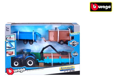 Produktbild von Bburago New Holland Traktor Spielzeug mit 3 Anhängern Friktion