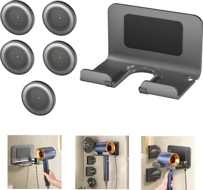 Produktbild von Haartrocknerhalter, Haartrocknerhalter für Dyson Supersonic Haartrockner, Haartrockner-Wandhalterung mit 5 magnetischen Düsenhaltern, grau