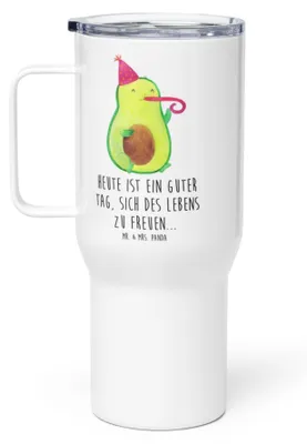 Produktbild von Mr. & Mrs. Panda Thermobecher Avocado Feier - Weiß - Geschenk, Trinkgefäß, Party, Kaffee-to-go-Becher, Gute Laune, Kaffee-Thermobecher, Teetasse, Geburtstag, Fete
