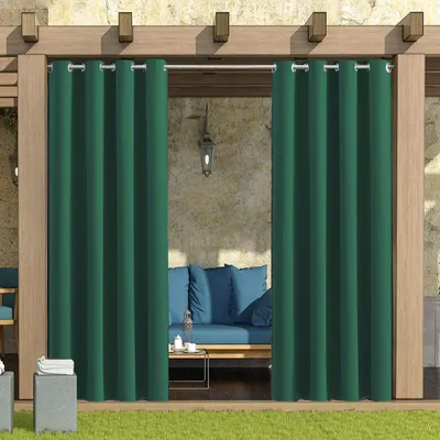 Obrázek produktu pro 6 kusů venkovní záclony altán balkon neprůhledné záclony zatemňovací záclony s očky, záclona vodotěsné plísním odolné proti UV záření (132*238cm, tmavě zelená)